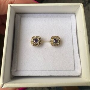Aurate Gold and Purple Cushion-Cut Earrings like new